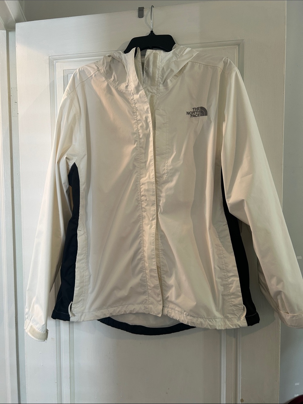 The North Face White Hooded  Hyvent Jacket with Black Side Panels